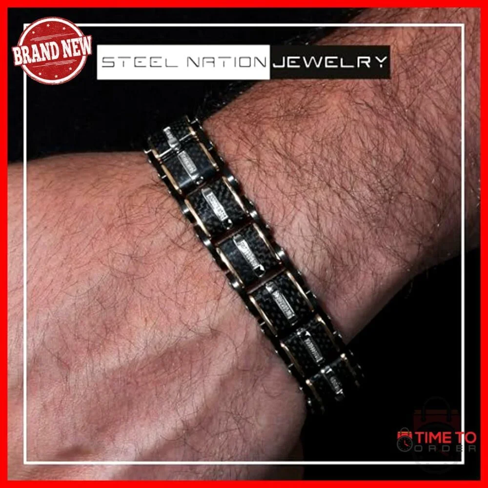 Stainless Steel Link Bracelet with Diamond Accents, 8.5 Inches